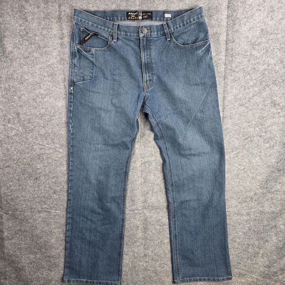 Ariat Rebar M4 Jeans Mens 36 x 32 Blue Relaxed Bootcut Workwear Durable Denim - Picture 1 of 8